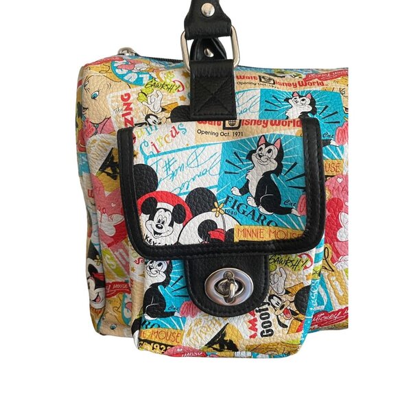 Disney Parks all Over Print Handbag Mickey Minnie Goofy Donald 2 Front Pockets - Picture 3 of 13